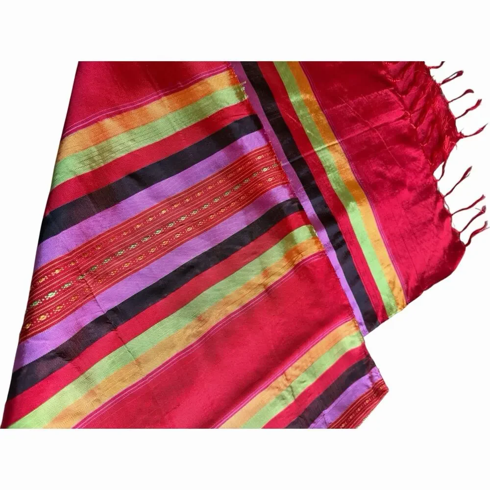 Handwoven Kikoy Cotton Wrap Scarf Colorful Striped Fringe Shawl Vibrant Stripes